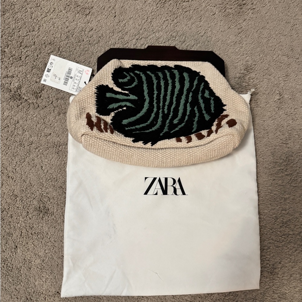 Zara embroidered fish clutch